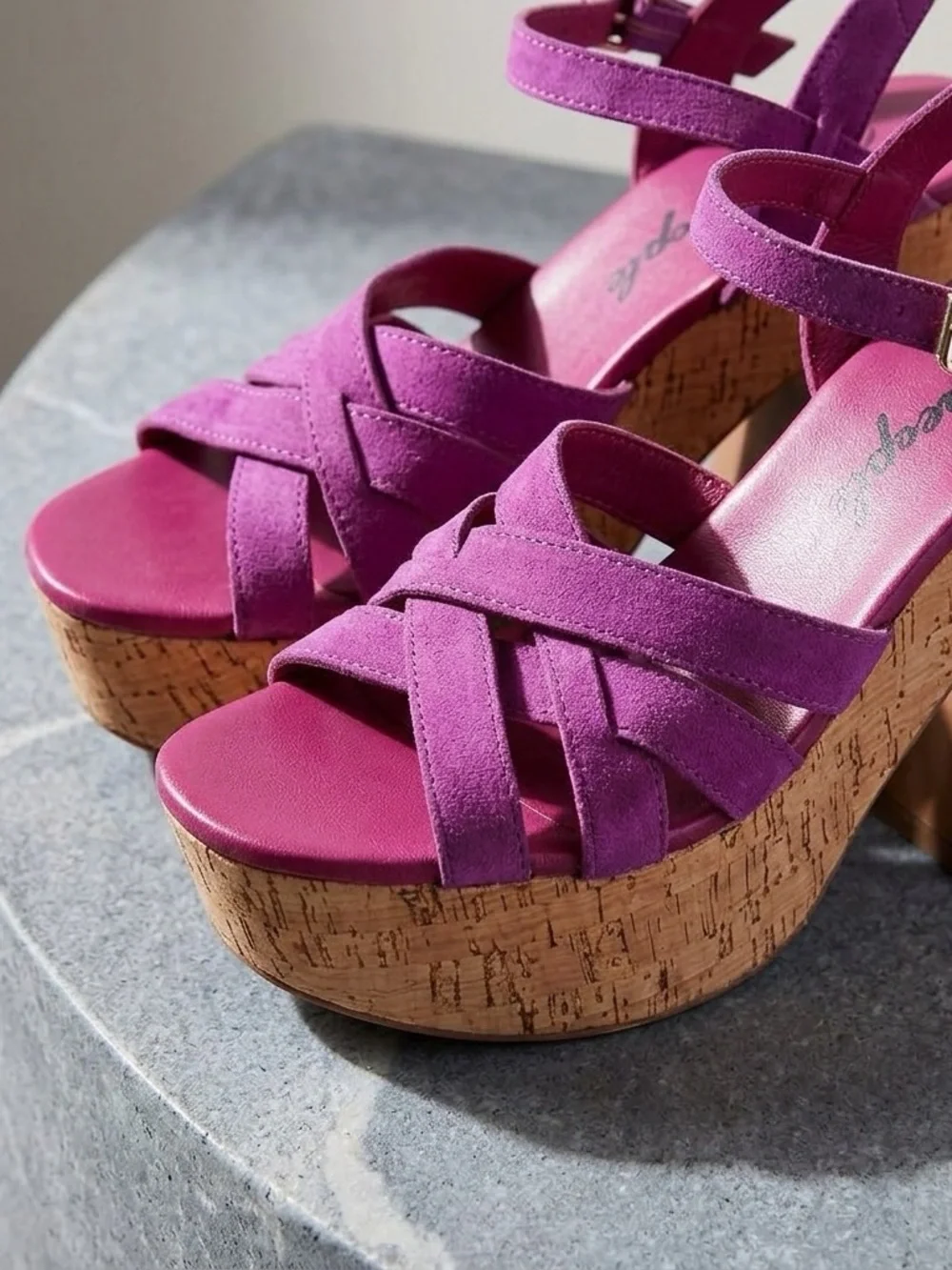 Free People Magenta Suede Cork Platform Sandals
